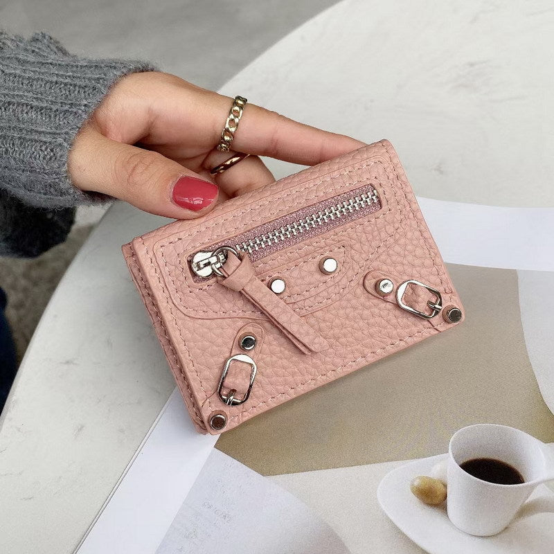 Compact Cowhide Trifold Wallet with Zipper Coin Pocket detail image 9