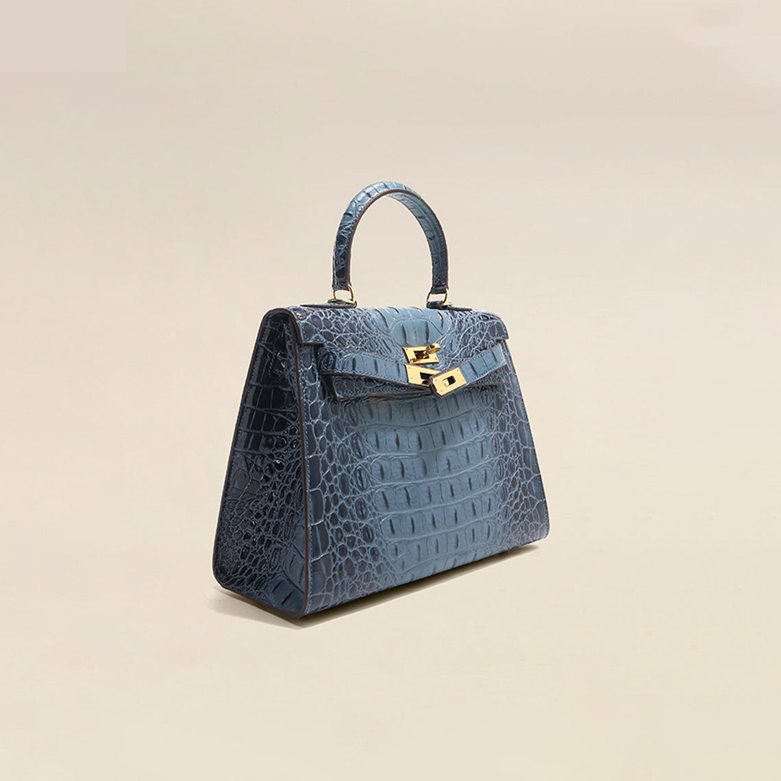 Crocodile Embossed Leather Top Handle Bag with Shoulder Strap detail image 4