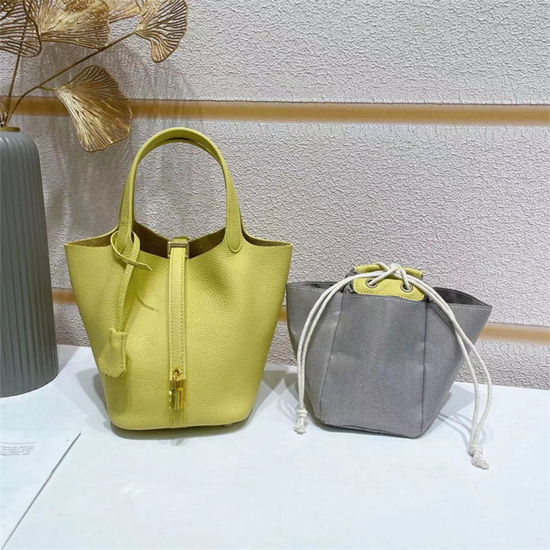 Top Grain Leather Mini Tote Bag with Lock – Small Size, Multiple Colors detail image 7