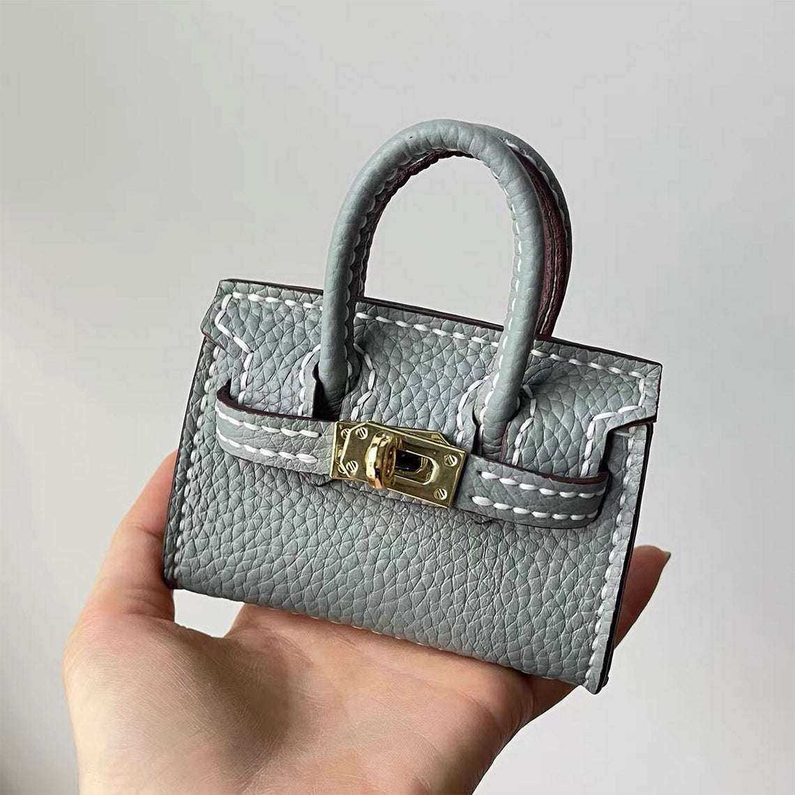 Mini Top Handle Leather Bag Charm DIY Kit – Hand Sewn, Top Grain Leather, 7 Colors detail image 1