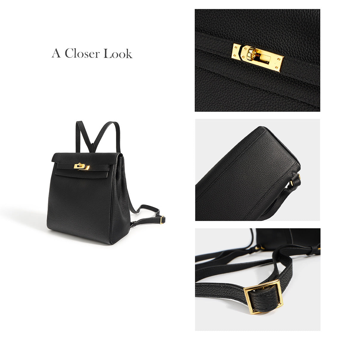 Top Grain Leather Top Handle Backpack with Adjustable Straps detail image 7
