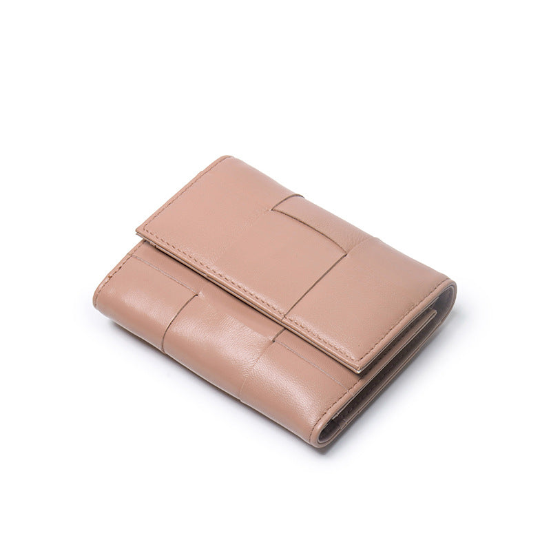 Woven Sheep Leather Trifold Wallet Short Card Holder detail image 9