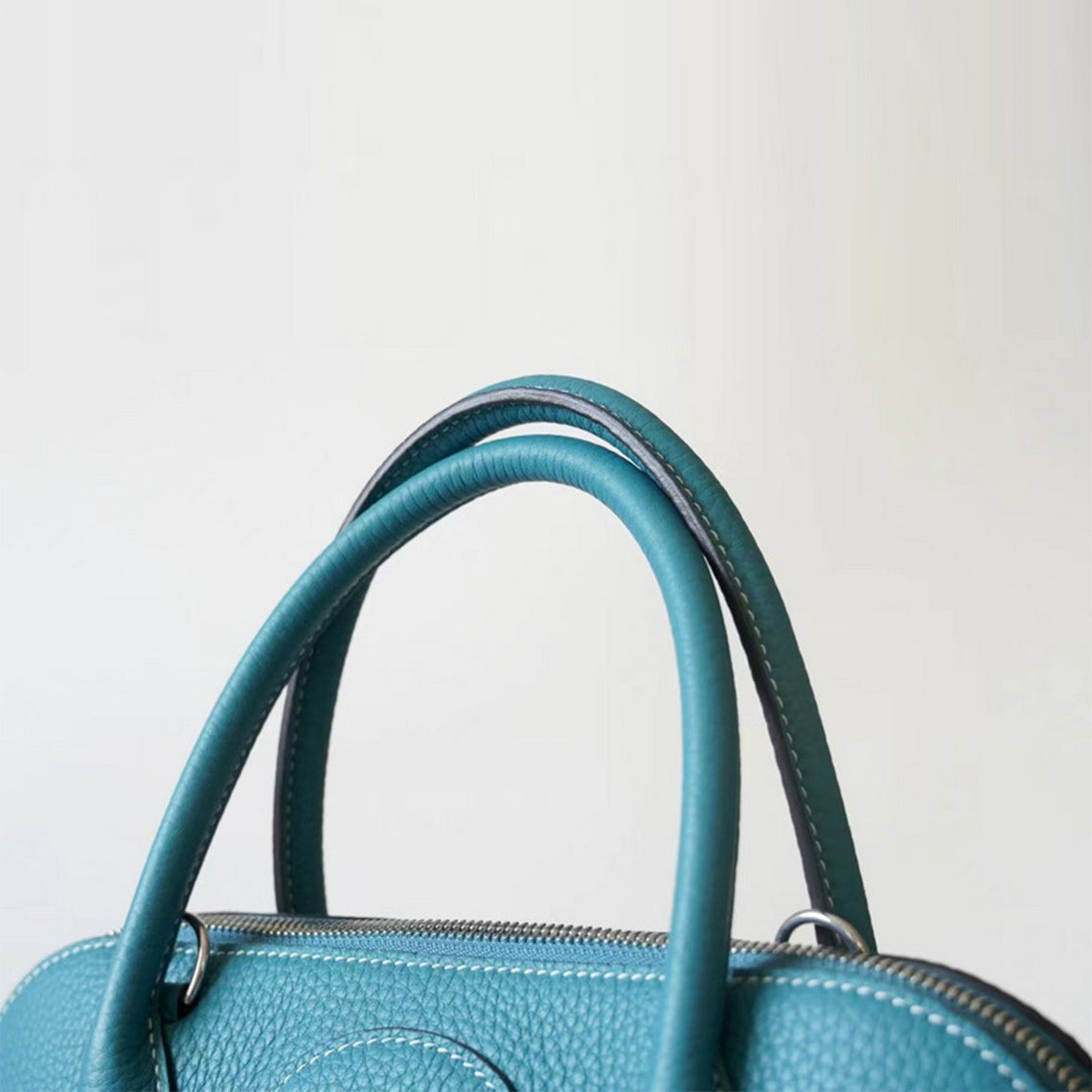 Top Grain Leather Boli Handbag in Blue, Black, Taupe, Gold Brown detail image 2