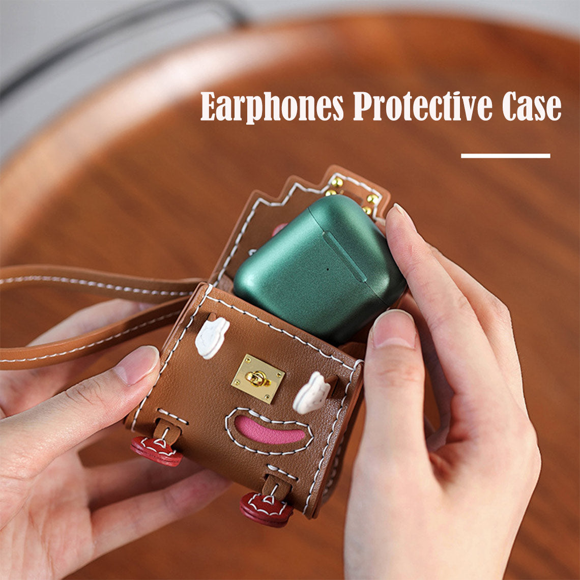 Handsewn Leather Mini Top Handle Bag Charm Keychain in Brown detail image 4