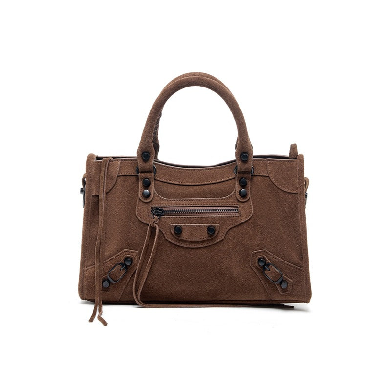 Nubuck Leather Moto City Tote Bag - Large Studded Hobo Purse detail image 13