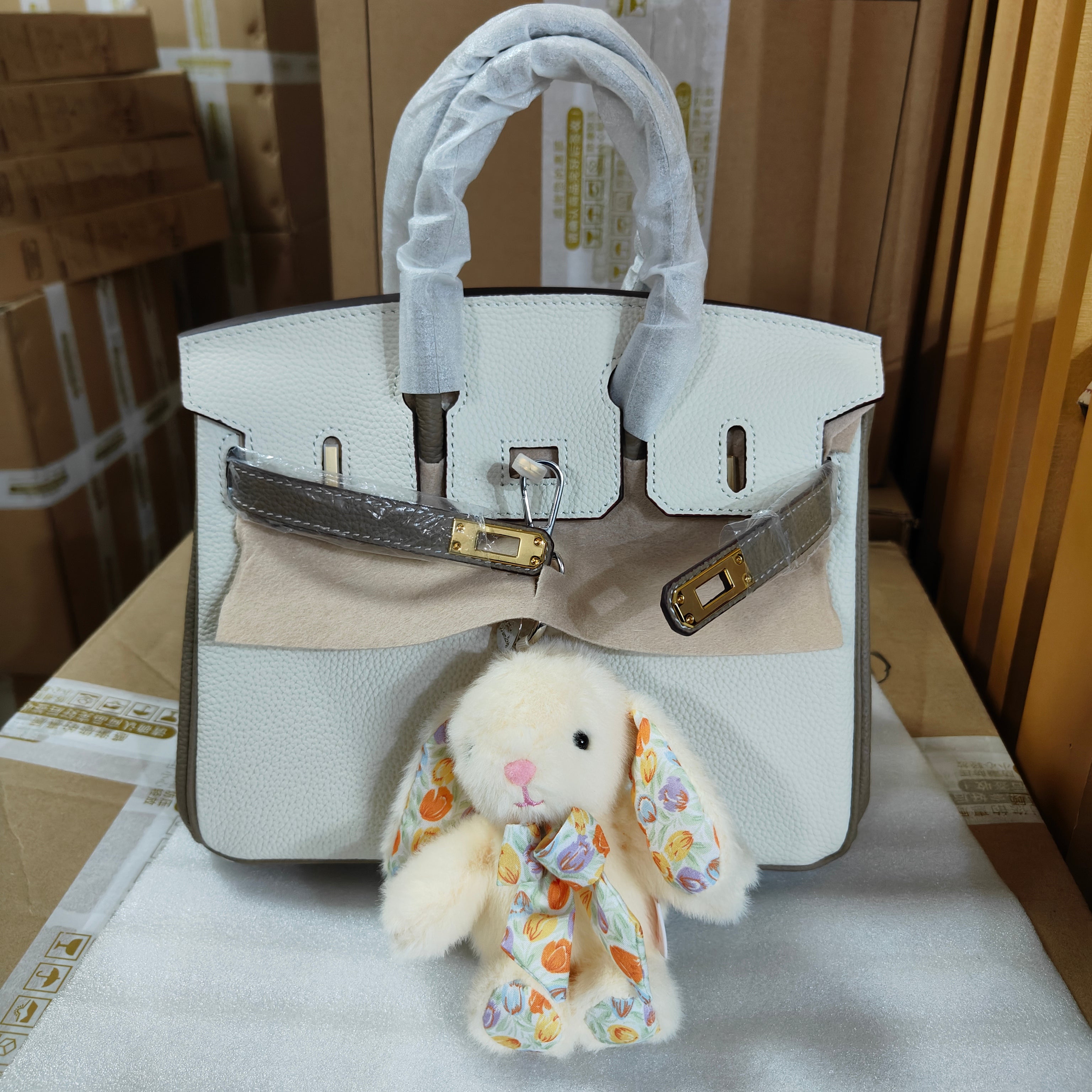 Bow Tie Baby Bunny Bag Charm – Soft Plush Keychain in Six Colors detail image 2