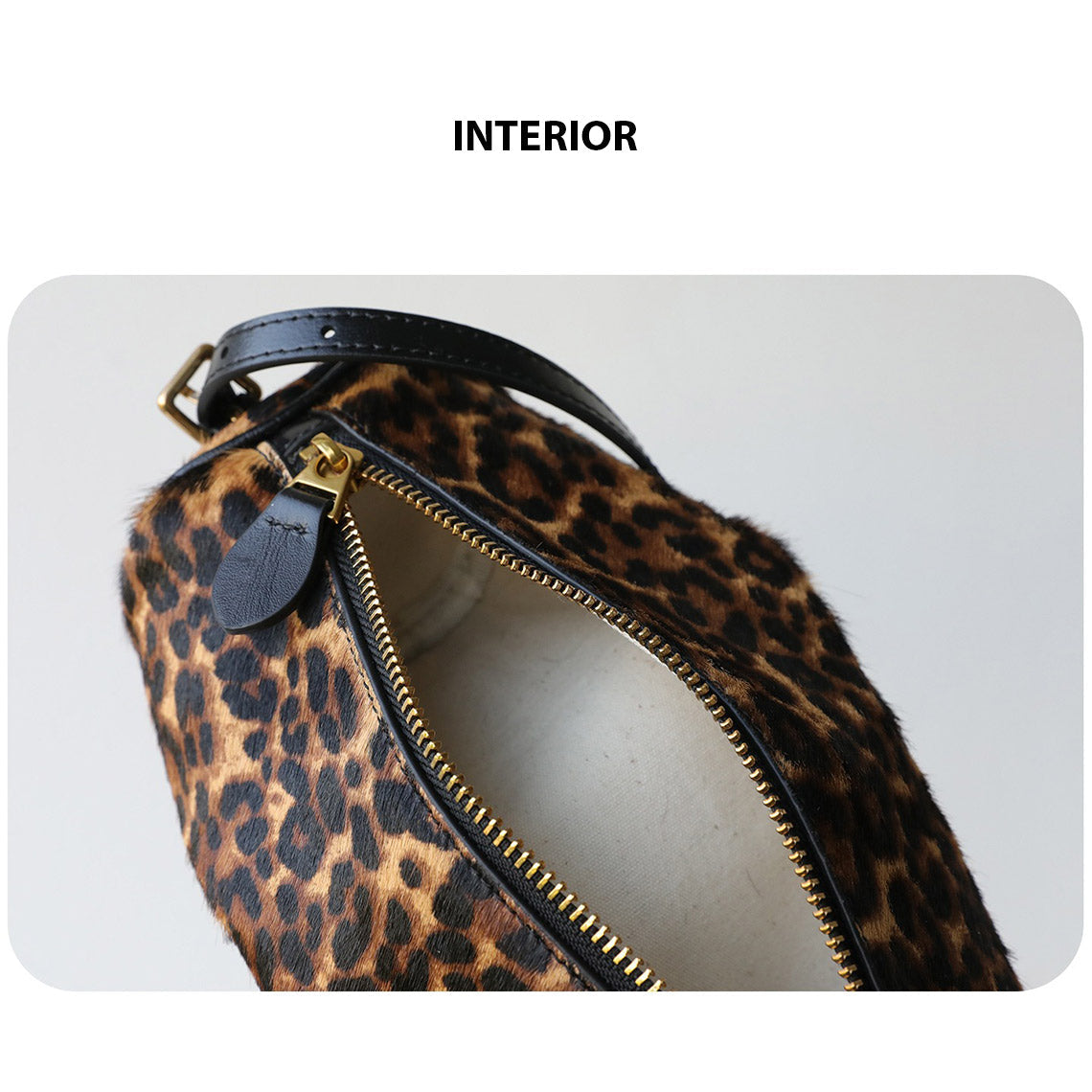 Cylinder Leather Bag with Horse Fur Trim – Cow or Leopard Pattern detail image 6