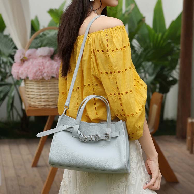 Pebbled Grain Leather Tote Bag with Crossbody Strap product image 1