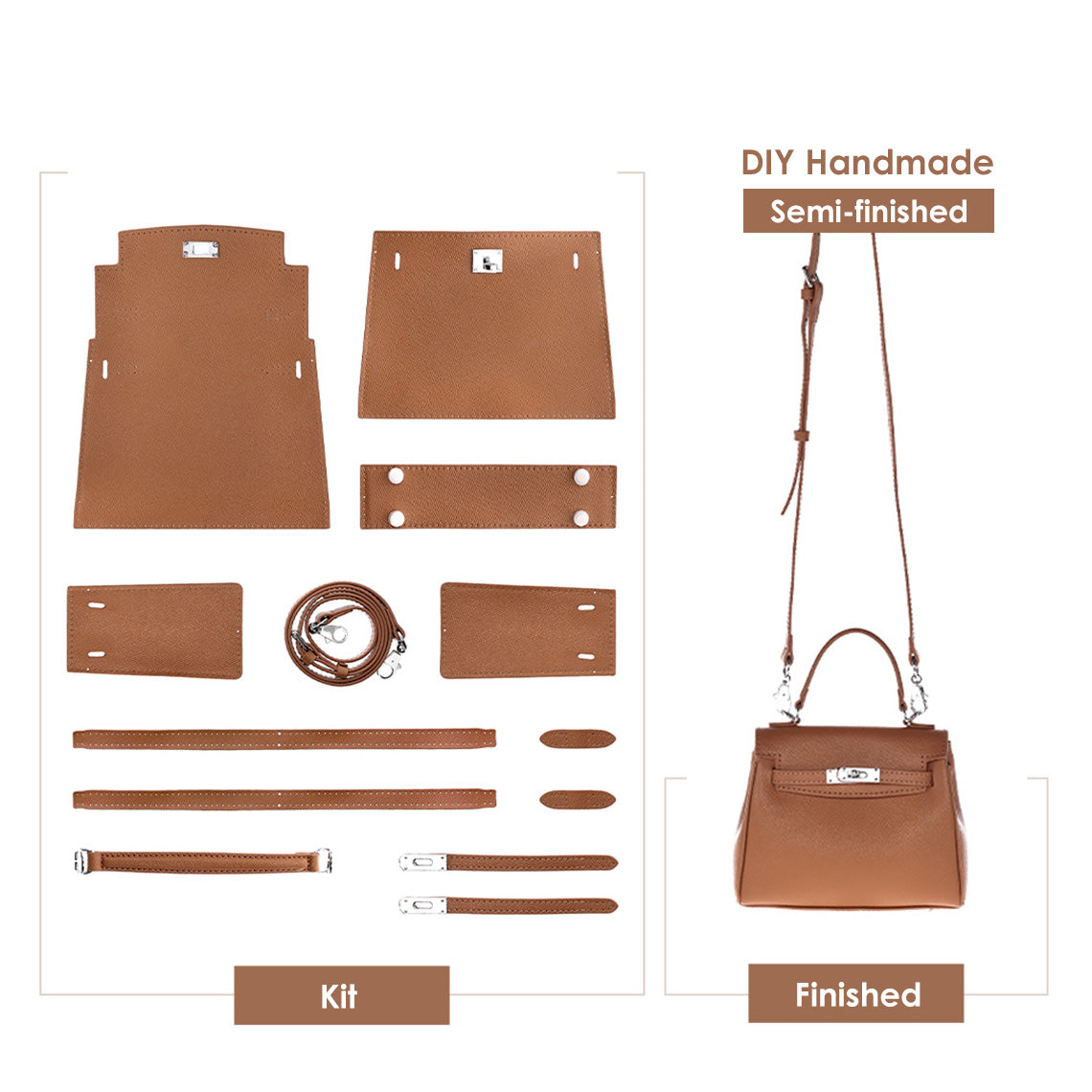 Handsew Leather Bag DIY Kit – Pre-Cut Cowhide Panels, Saddle Stitch, Silver Hardware detail image 12