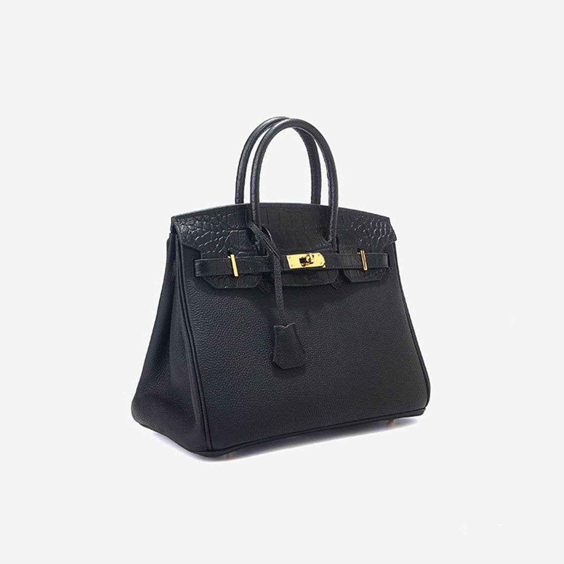 Croc Embossed Top Grain Leather Handbag with Gold-Tone Twist Lock detail image 12