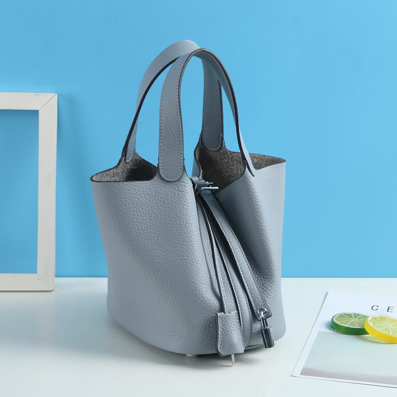 Top Grain Leather Lock Tote Bag - Multiple Colors and Sizes detail image 5