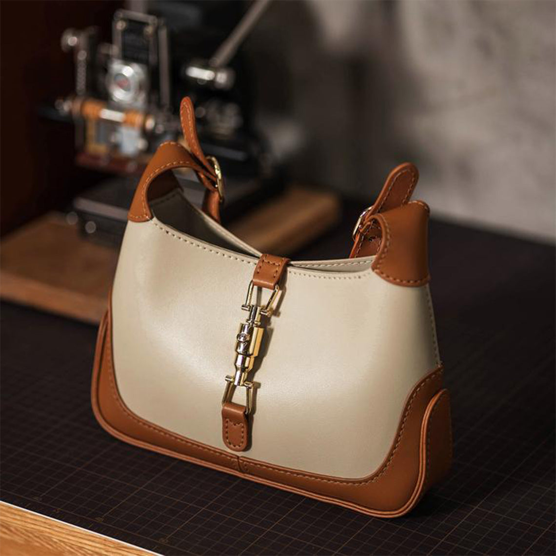Hobo Shoulder Bag DIY Leathercraft Kit – Brown & Beige or White detail image 1