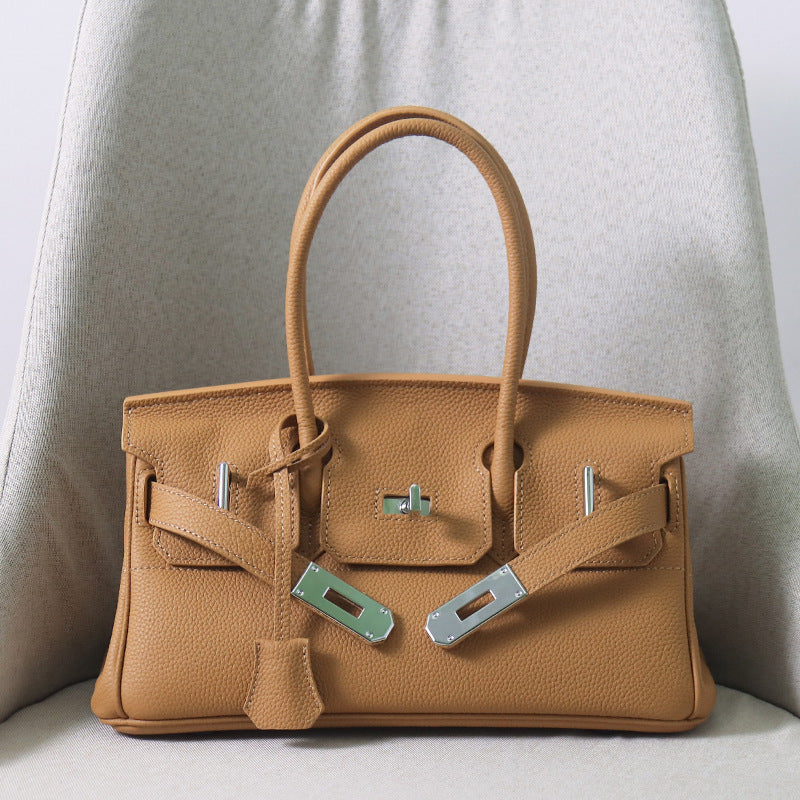 Top Grain Leather Top Handle Bag 30cm - Multiple Colors detail image 4