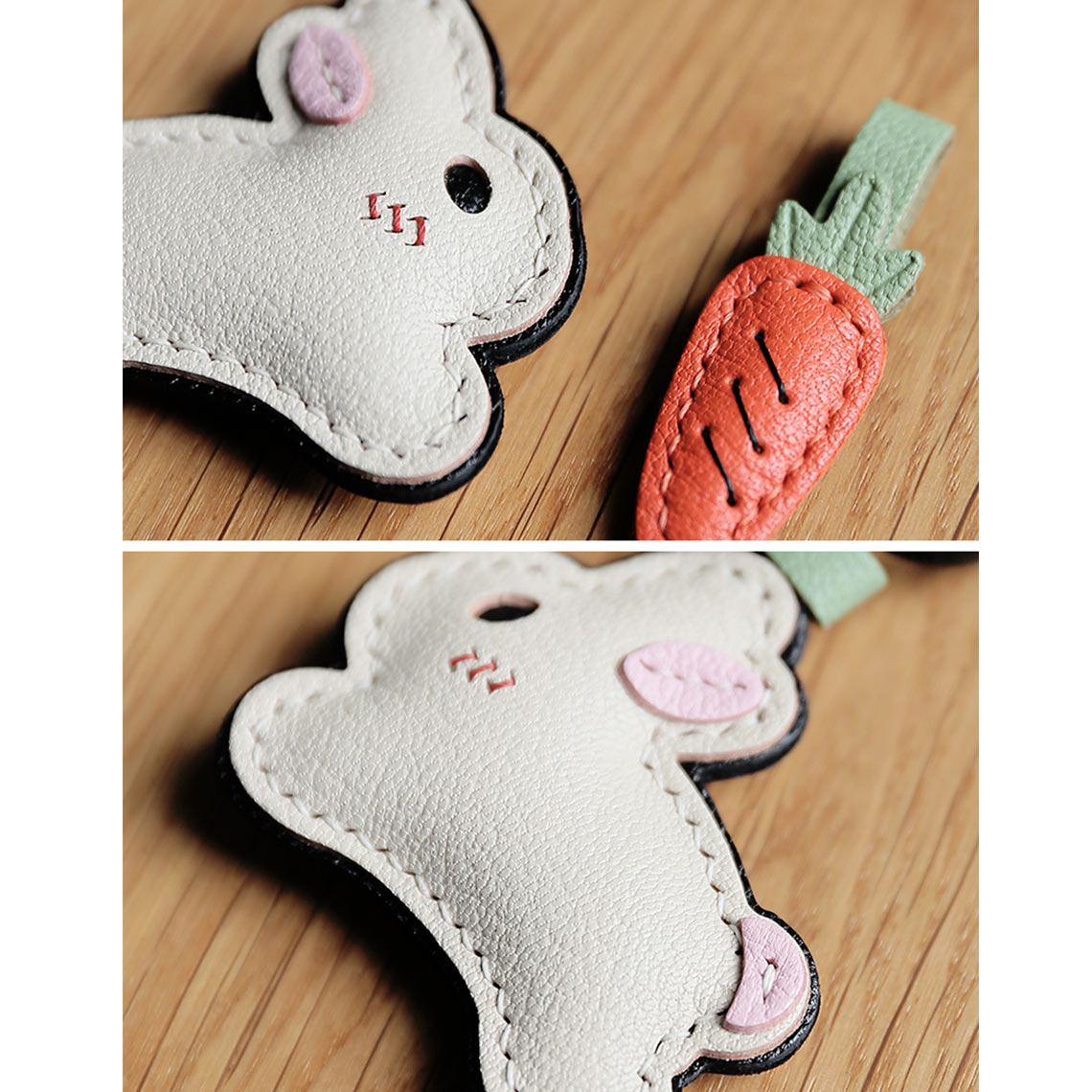 Bunny & Carrot Keychain DIY Kit – Goatskin Leather Hand Sewing Craft detail image 9