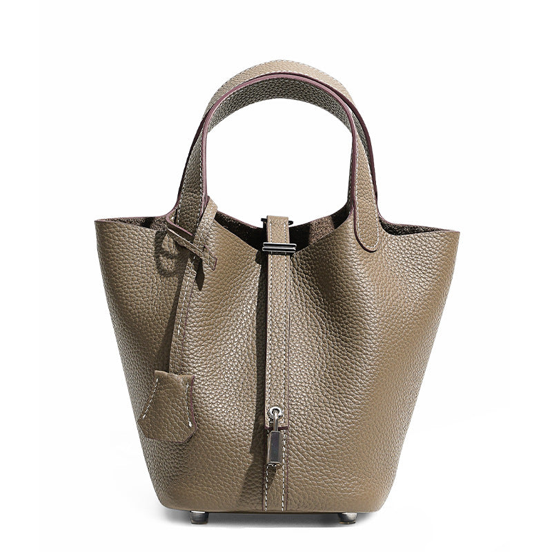 Top Grain Leather Lock Tote Bag - Multiple Colors and Sizes detail image 20