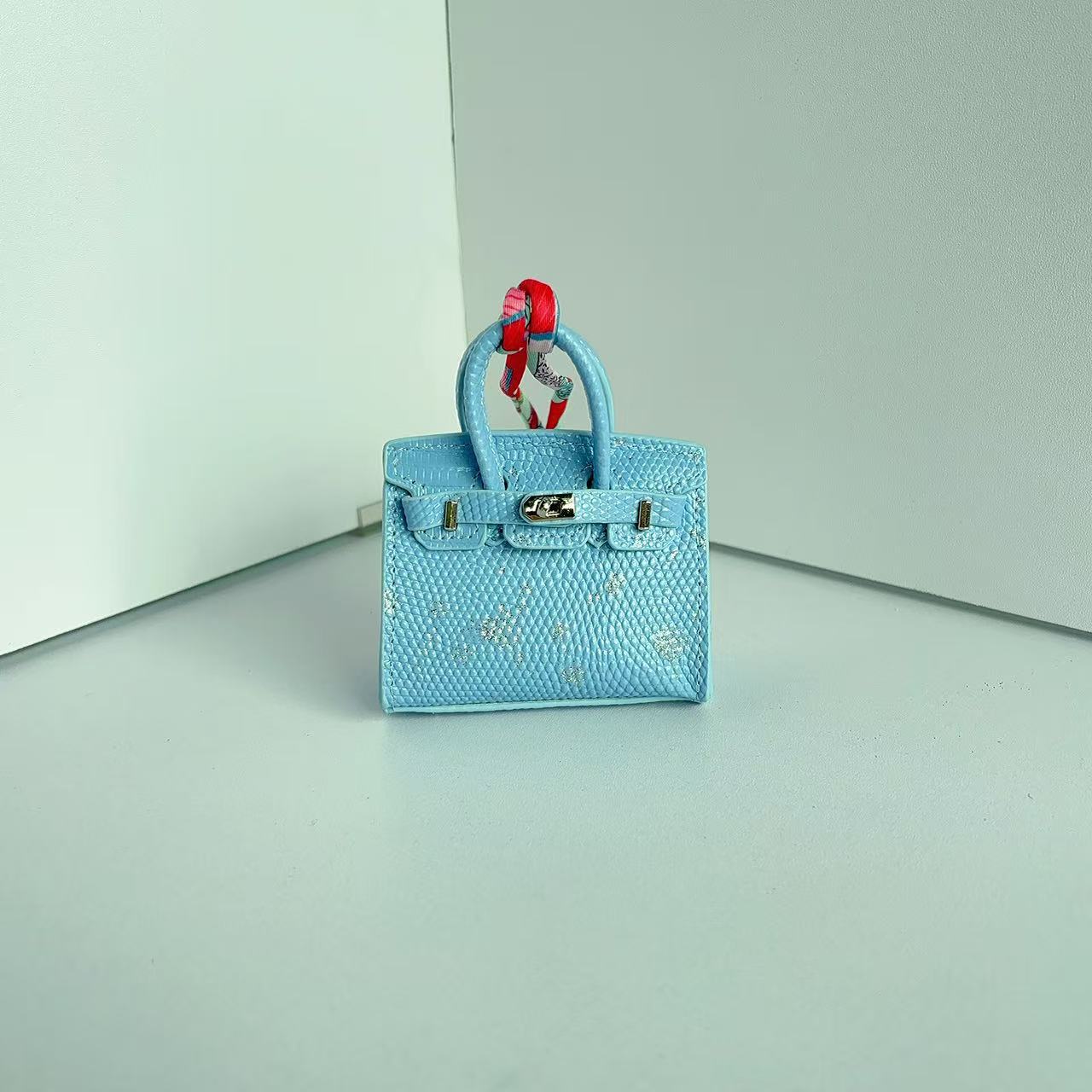 Mini Top Handle Bag Charm Keychain – Real Leather Earphone Case in Gradient & Speckle Colors detail image 11