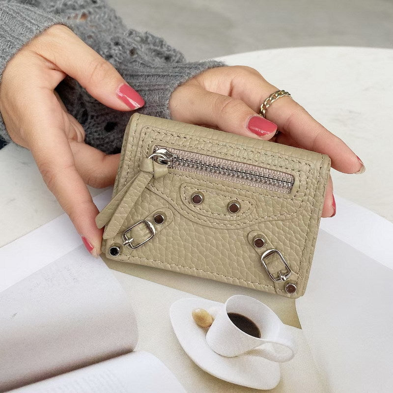Compact Cowhide Trifold Wallet with Zipper Coin Pocket detail image 18
