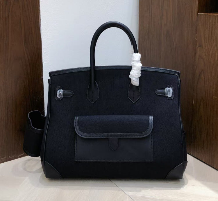 Cargo Top Handle Bag 35cm in Smooth Calfskin and Canvas detail image 17