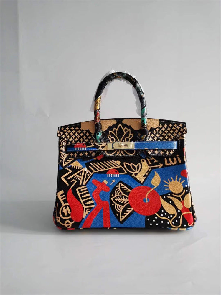 Graffiti Top Handle Bag 30cm Top Grain Leather Shoulder Bag detail image 13