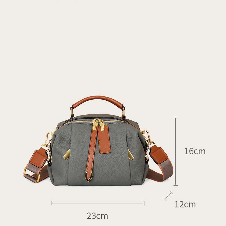 Pebbled Grain Leather Boston Bag | Cowhide Crossbody Satchel detail image 1