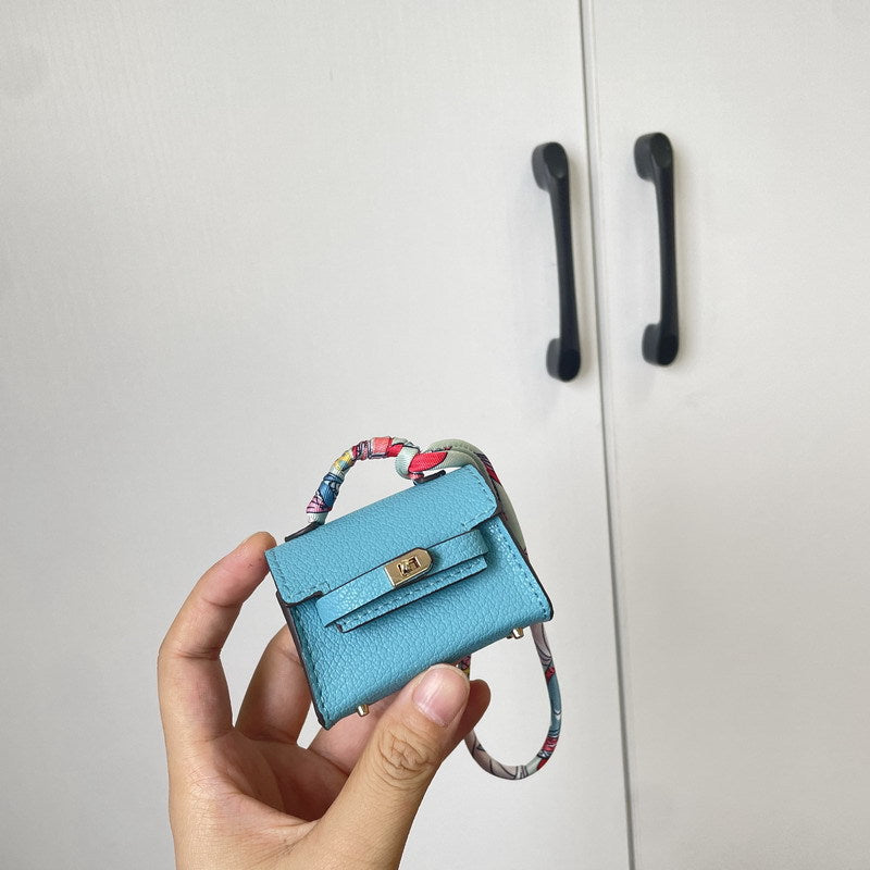 Mini Top Handle Bag Charm and Keychain in Vegan PU Leather, Fits Earbuds Case detail image 12