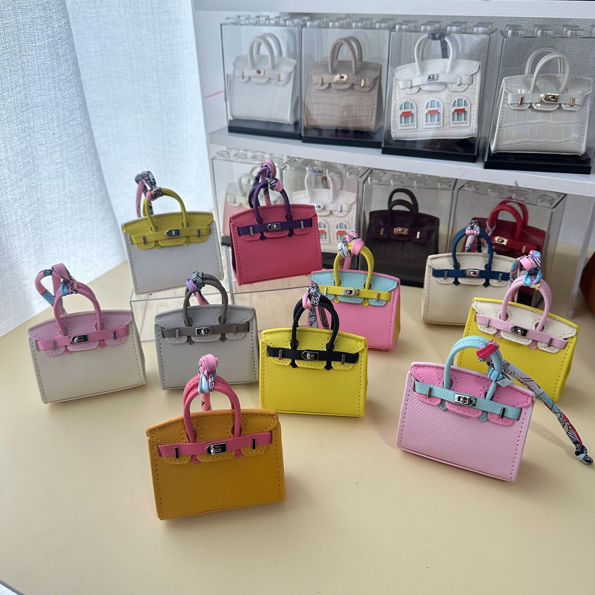 Mini Top Handle Bag Charm Keychain with AirPods Holder in PU Leather, 8cm Wide, Multi-Color Options product image 1