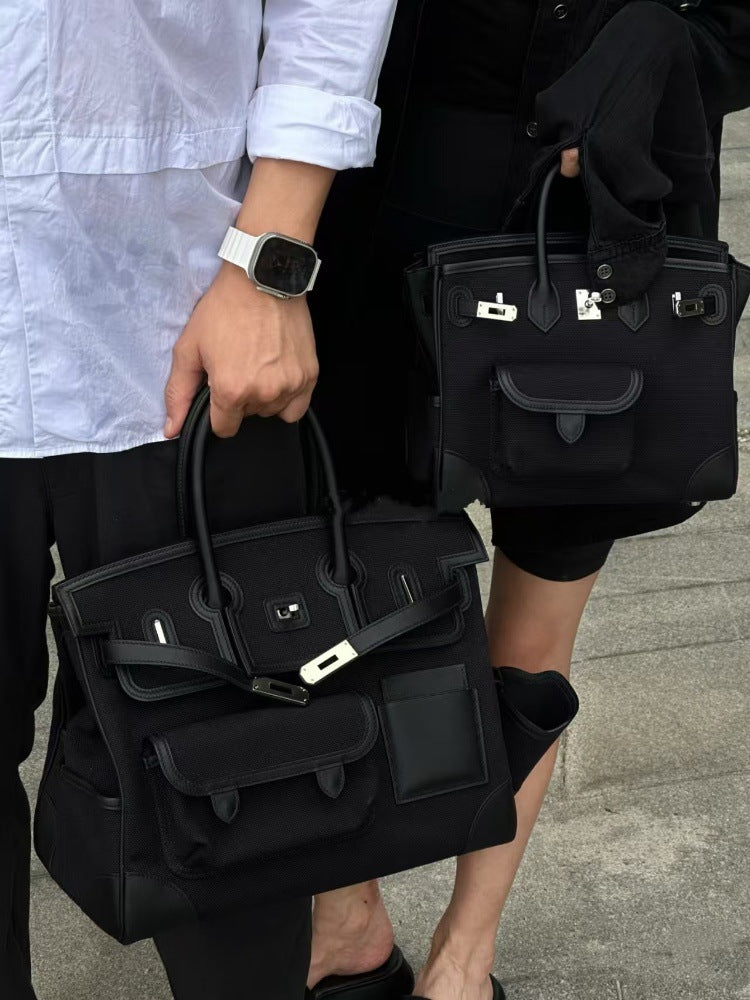 Cargo Top Handle Bag 35cm in Smooth Calfskin and Canvas detail image 2