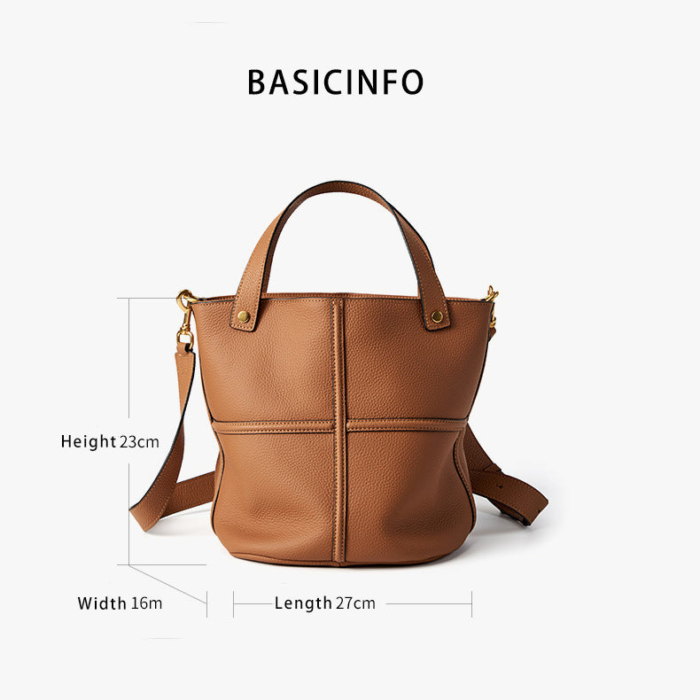 Premium Full Grain Leather Bucket Bag - Minimalist Daily Tote detail image 1