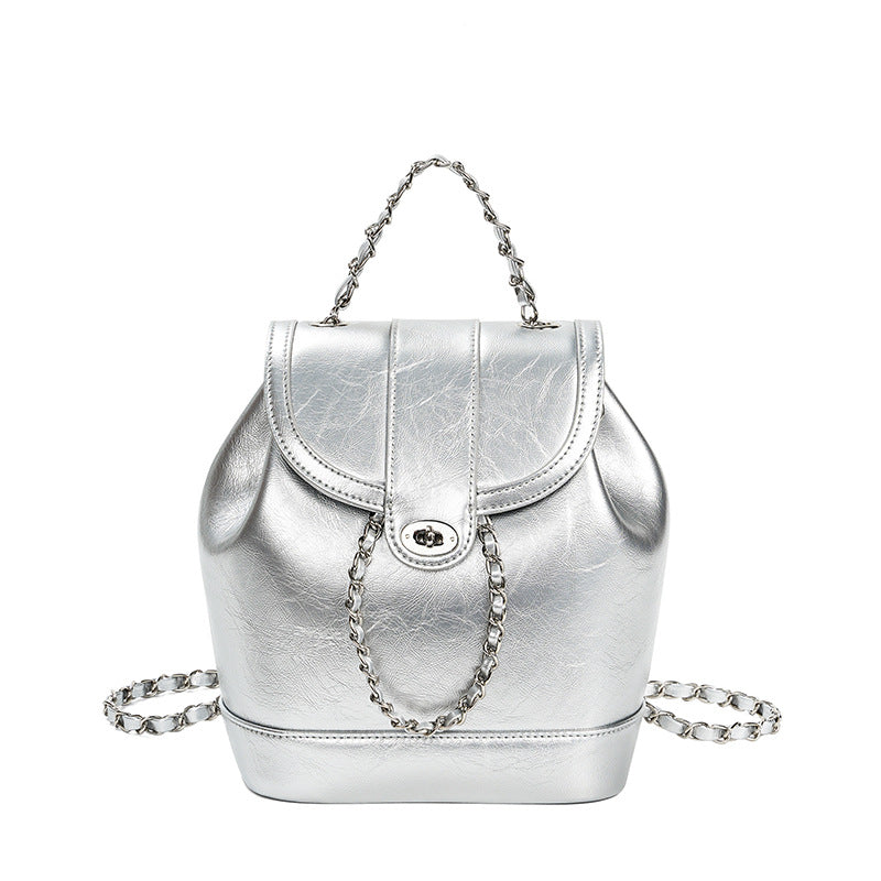 Urban Minimalist Split Cowhide Leather Chain Bag – Silver, Black, Cream White, Black & Cream White product image 1