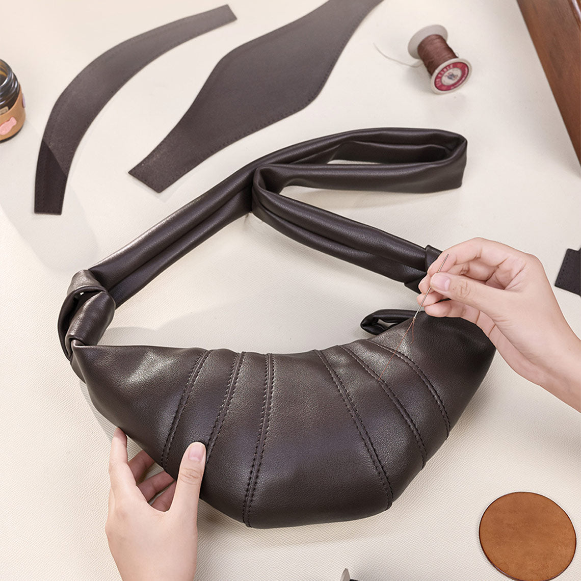 Hand Sewn Leather Croissant Shoulder Bag DIY Kit - Khaki or Dark Brown product image 1