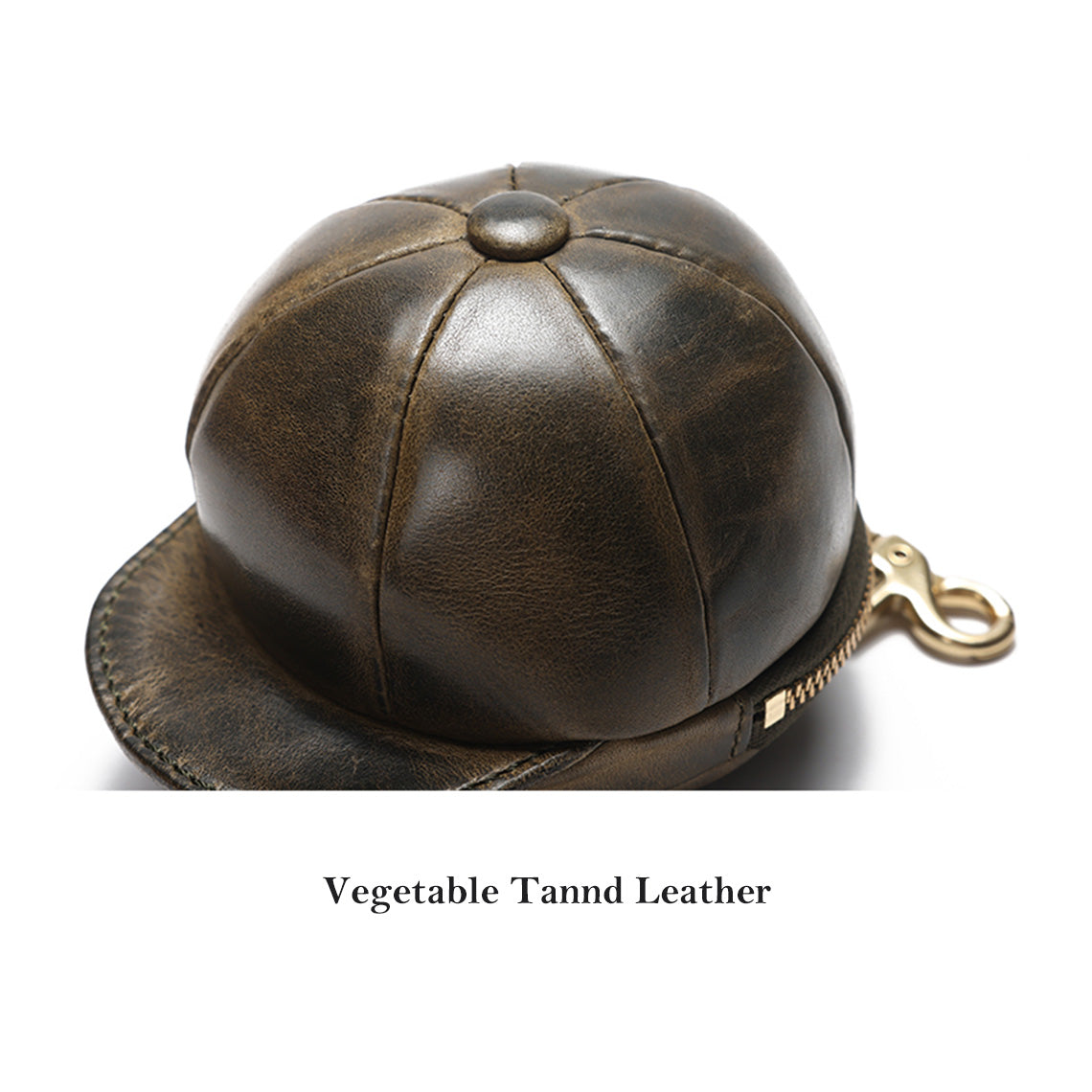 Vegetable Tanned Leather Baseball Cap Purse for AirPods – Brown, Coffee, Black, Amy Green detail image 6