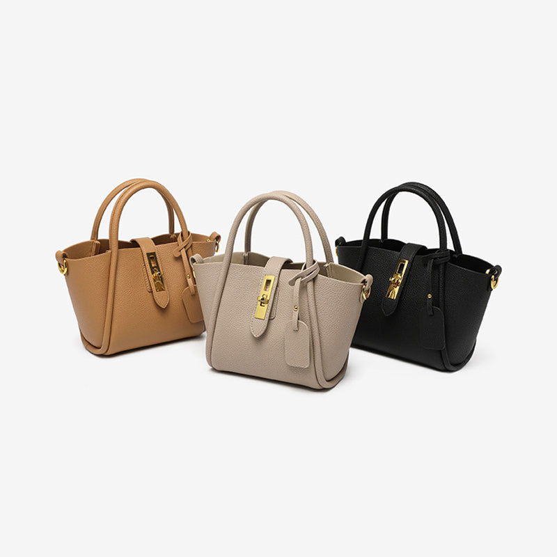 Compact Cowhide Leather Handbag with Detachable, Adjustable Strap product image 1