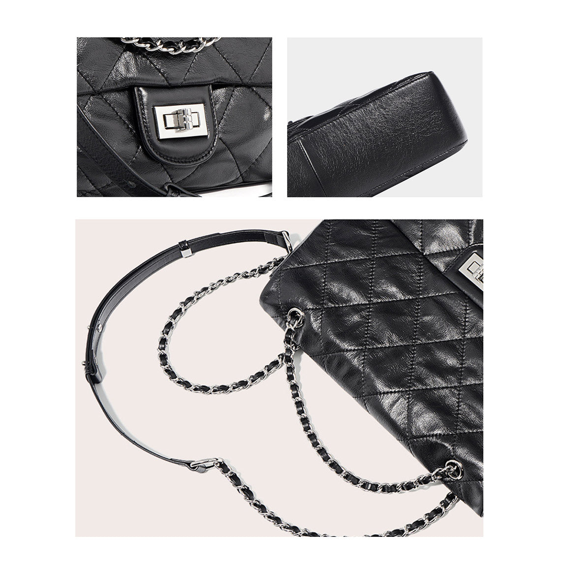 Top Grain Leather Quilted Chain Bag – Small and Large detail image 10