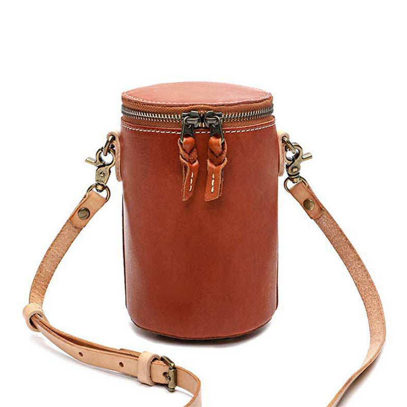 Small Vegetable Tanned Leather Bucket Bag with Adjustable Strap product image 1