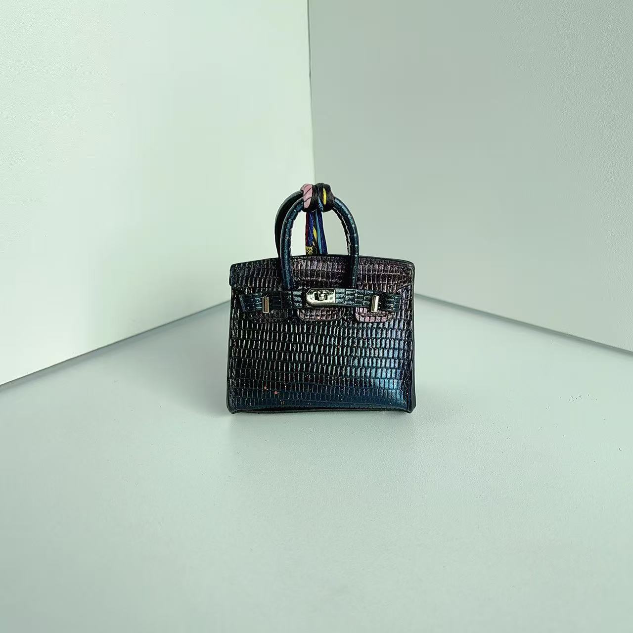 Mini Top Handle Bag Charm Keychain – Real Leather Earphone Case in Gradient & Speckle Colors detail image 13