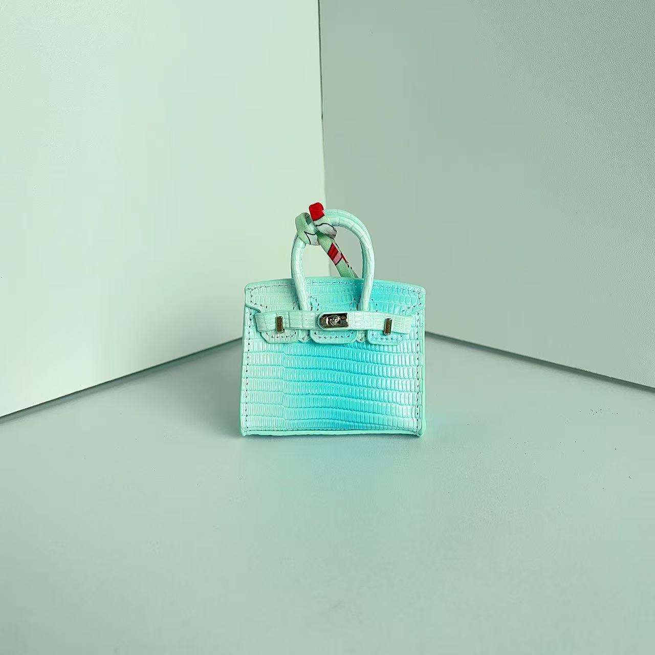 Mini Top Handle Bag Charm Keychain – Real Leather Earphone Case in Gradient & Speckle Colors detail image 7