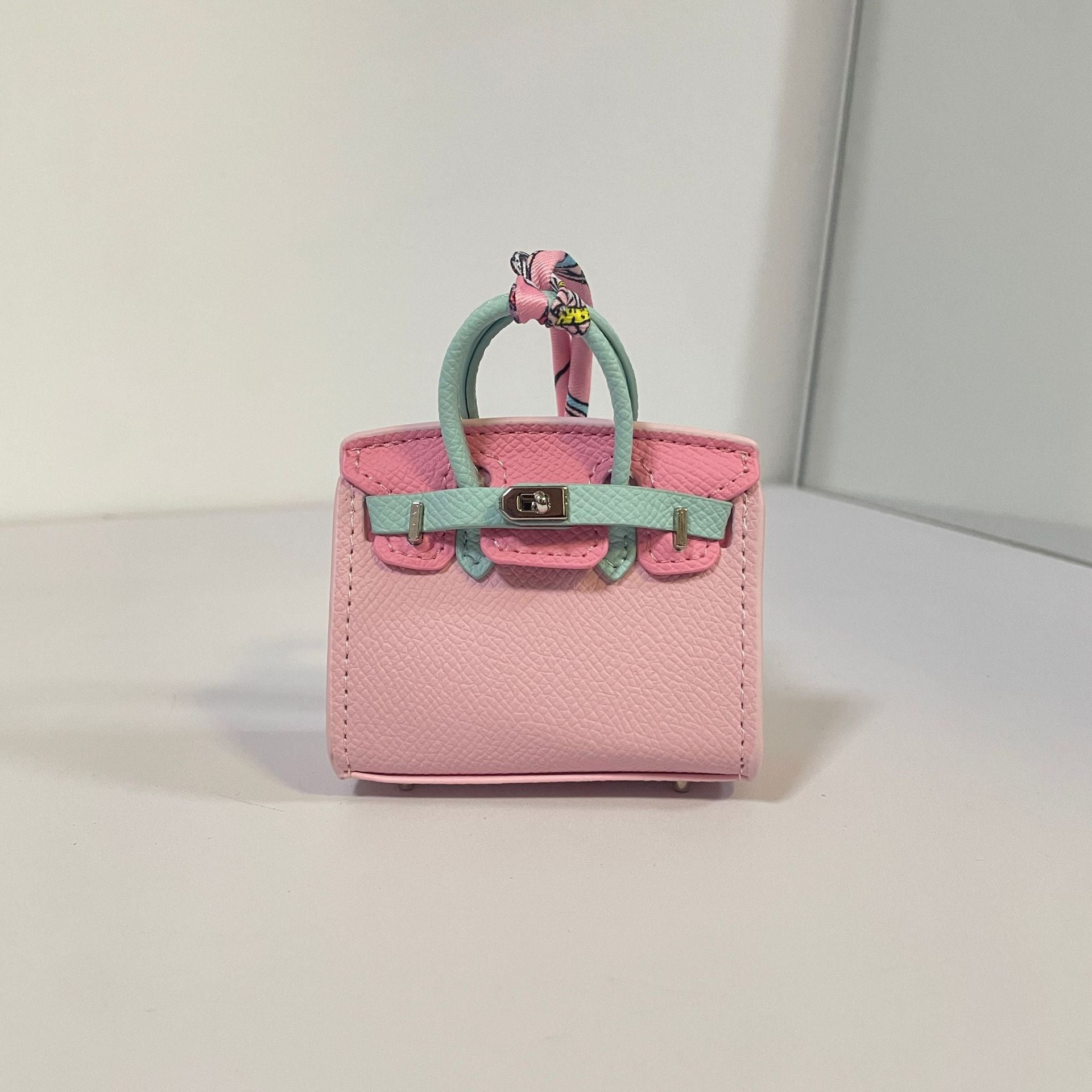 Mini Top Handle Bag Charm Keychain with AirPods Holder in PU Leather, 8cm Wide, Multi-Color Options detail image 9