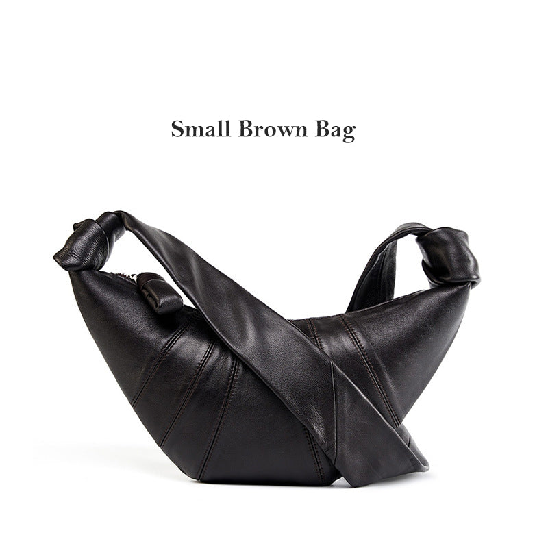 Premium Lambskin Leather Croissant Bag - Soft Hobo Crossbody Shoulder Purse detail image 6