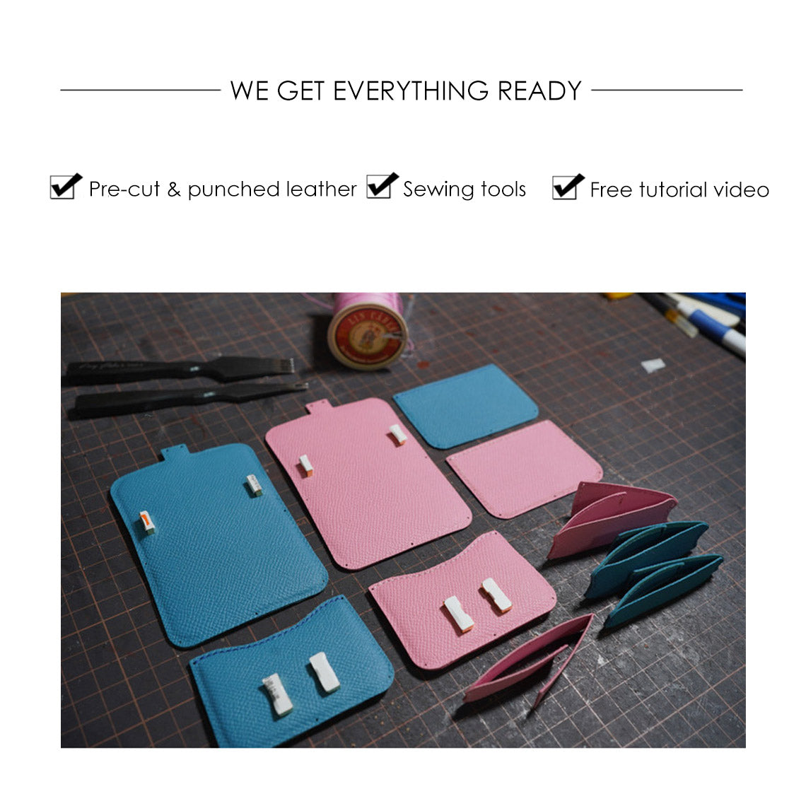 Full Grain Leather Mini Tofu Bag Charm DIY Kit with Pre-Cut Panels detail image 4