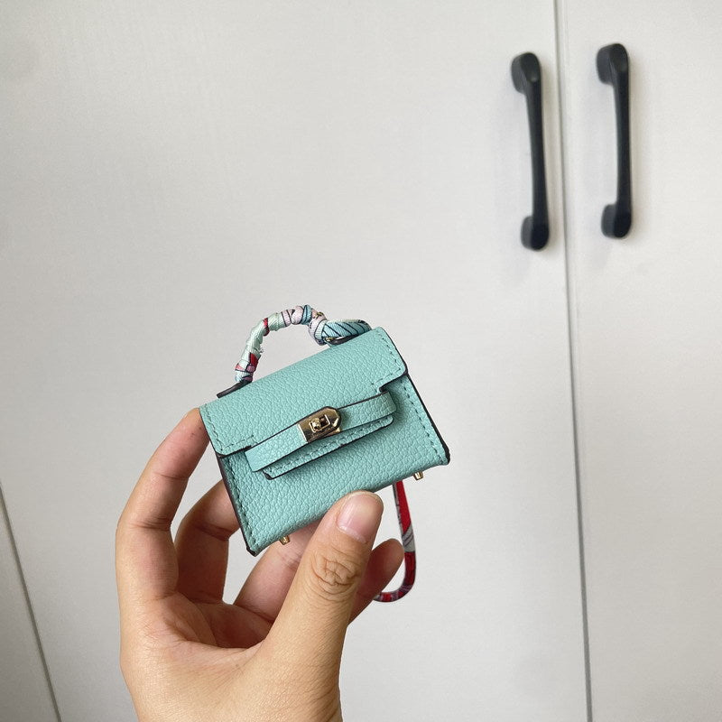 Mini Top Handle Bag Charm and Keychain in Vegan PU Leather, Fits Earbuds Case detail image 5