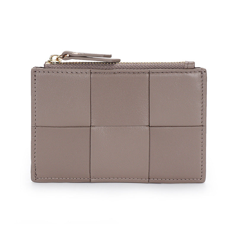 Handmade Woven Sheep Leather Slim Wallet with 4 Card Slots and Zipper Pocket product image 1