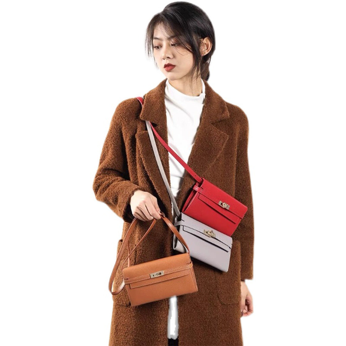 Top Handle Bag & Long Wallet DIY Leather Sewing Kit – Brown, Red, Grey detail image 7