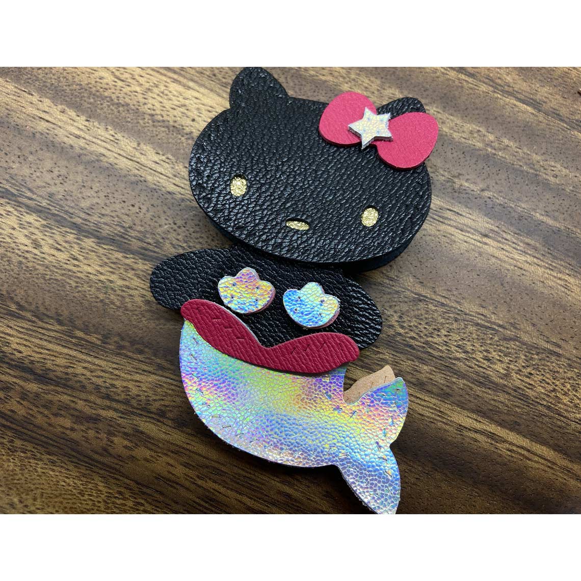 Mermaid Kitty Leather DIY Keychain & Charm Kit – Hand-Stitched Lambskin detail image 5