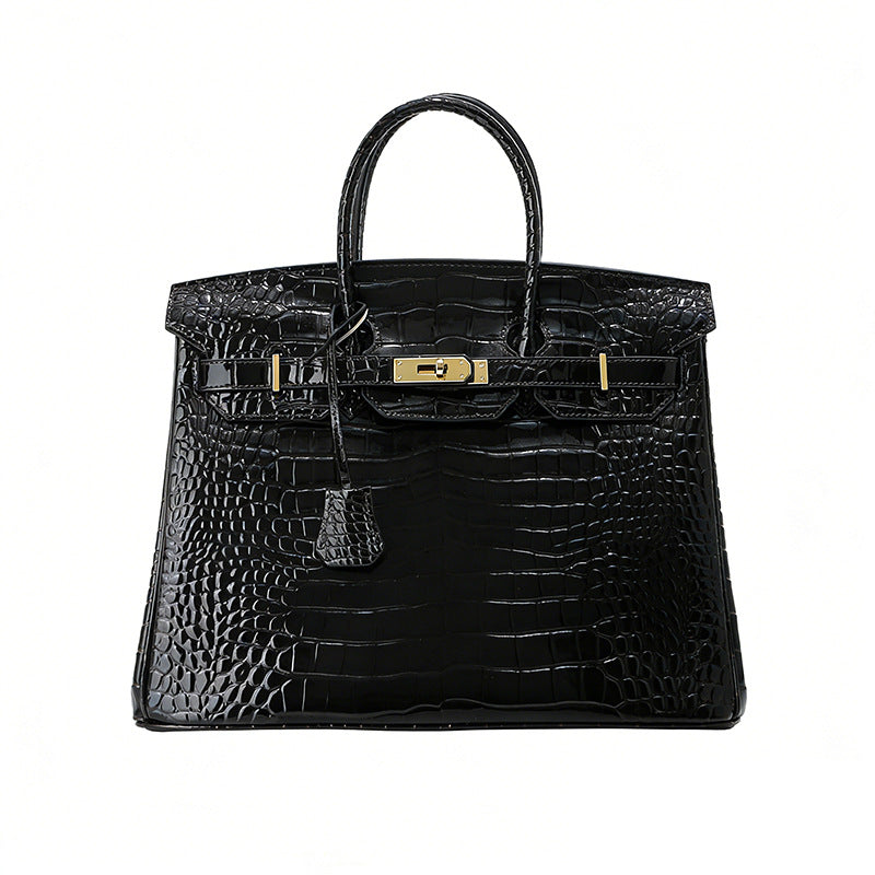 Crocodile Embossed Leather Handbag – Black and Rouge product image 1