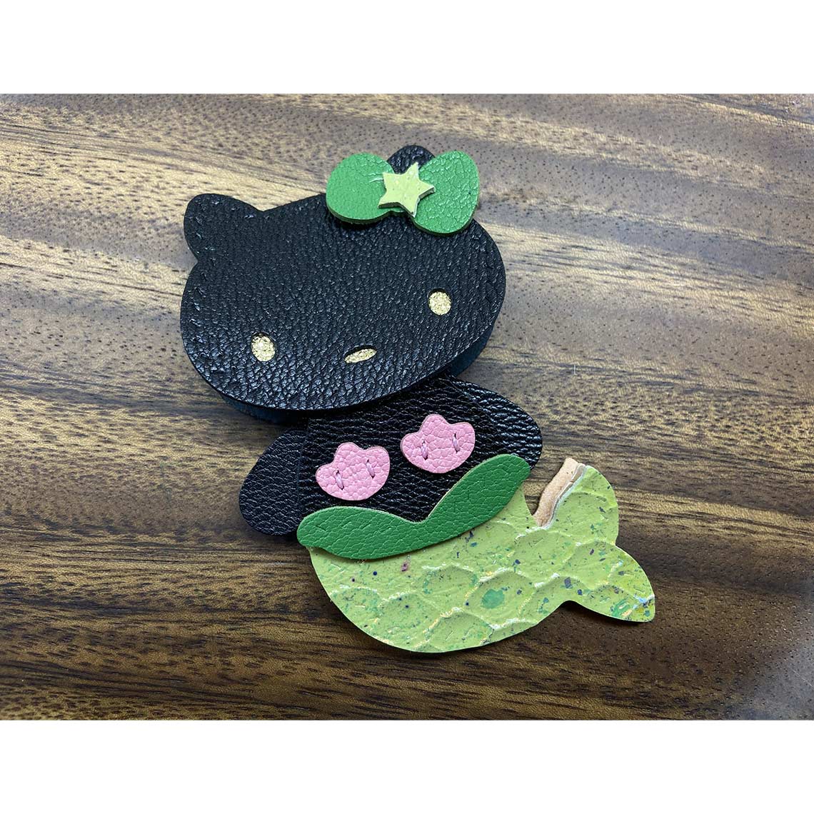 Mermaid Kitty Leather DIY Keychain & Charm Kit – Hand-Stitched Lambskin detail image 3