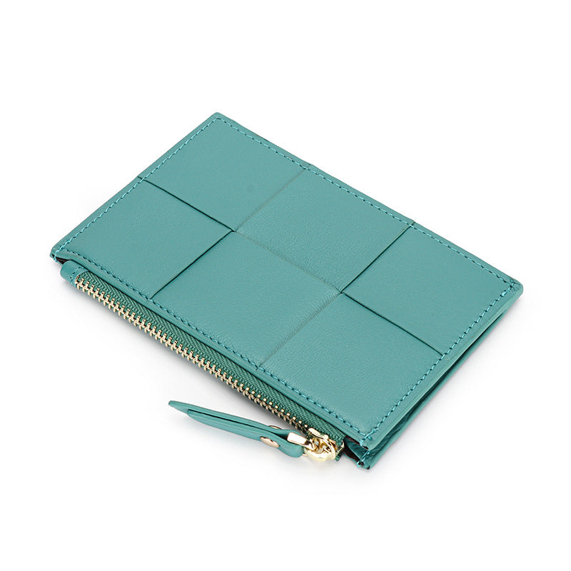Handmade Woven Sheep Leather Slim Wallet with 4 Card Slots and Zipper Pocket detail image 8