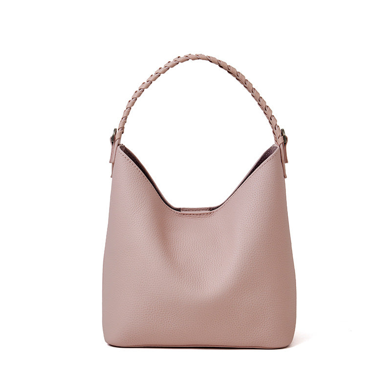Premium Soft Top Grain Leather Bucket Bag - Minimalist Hobo Tote with Inner Pouch product image 1