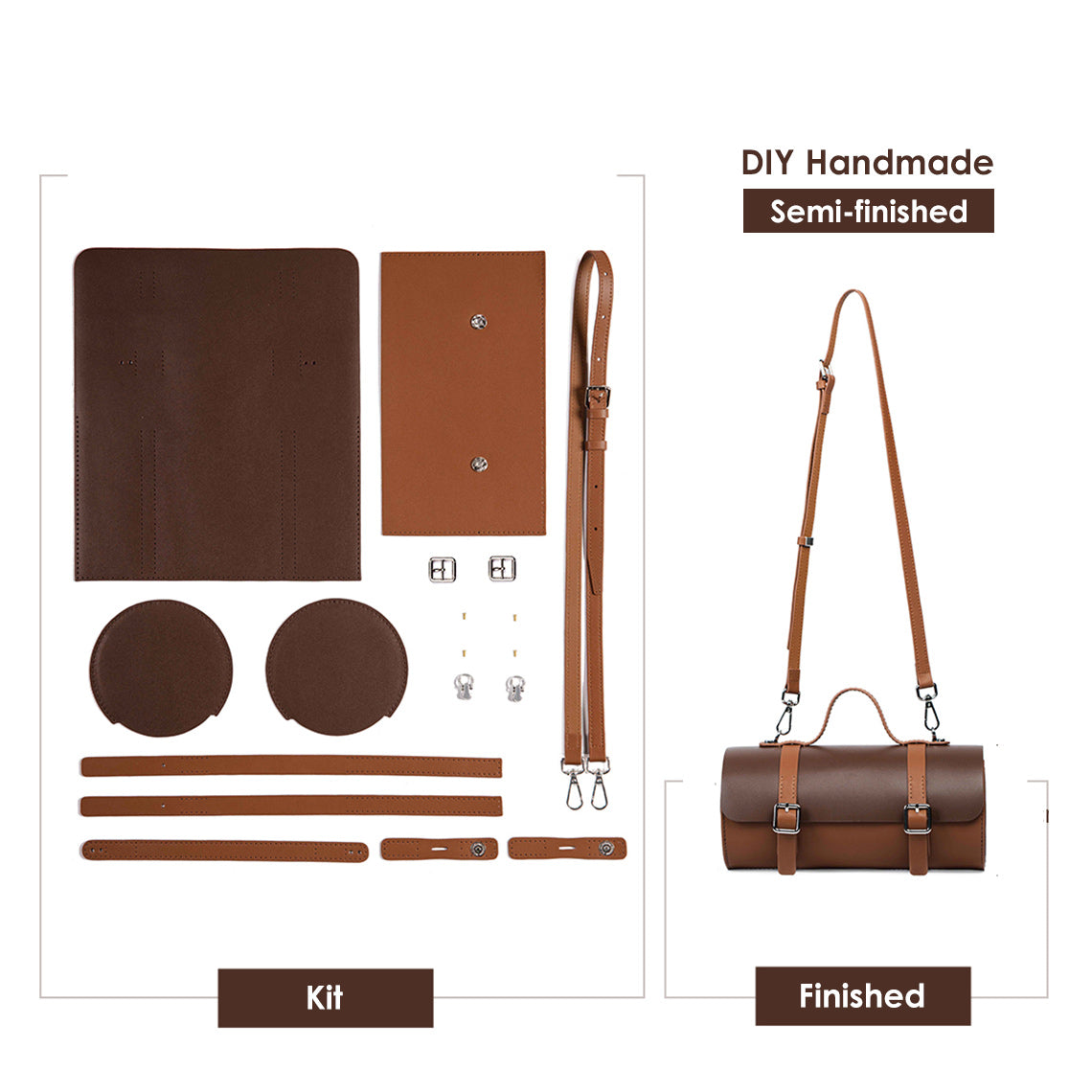 Cylinder Satchel Leather Bag DIY Kit with Top Handle and Crossbody Strap product image 1
