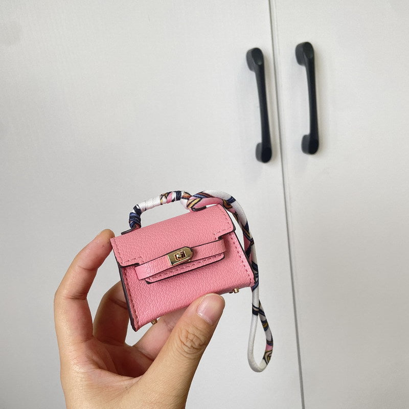 Mini Top Handle Bag Charm and Keychain in Vegan PU Leather, Fits Earbuds Case detail image 4