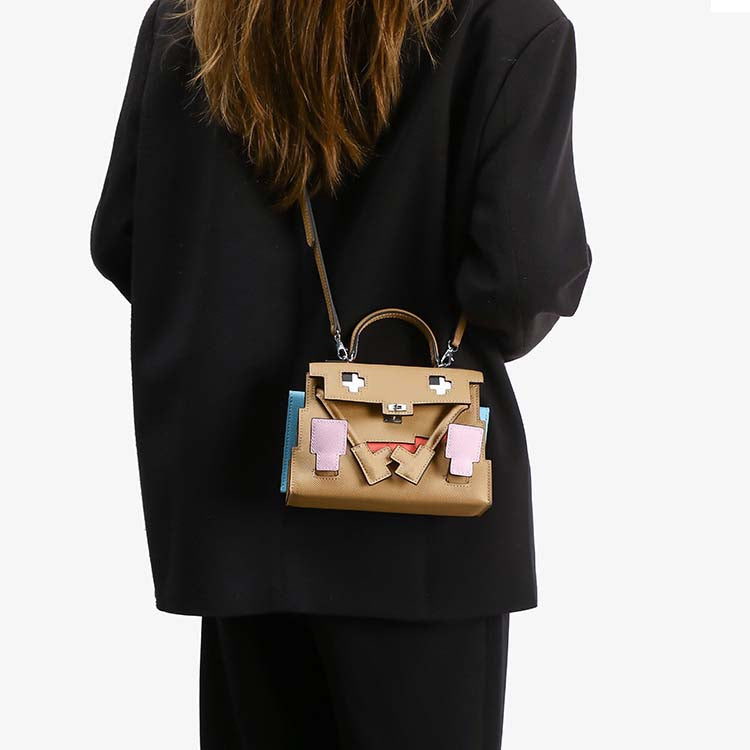 Picto Doll Bag Charm in Fine Embossed Grain Leather detail image 2
